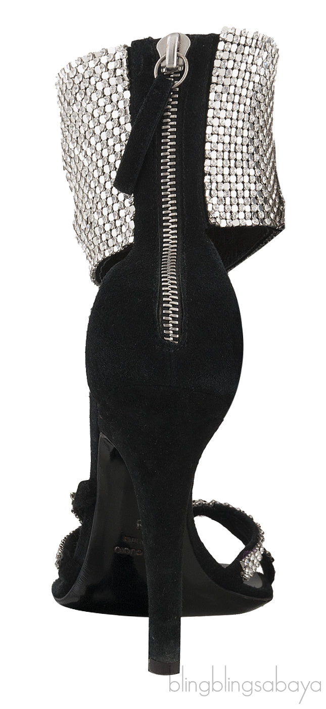 Black Crystal Suede Sandals