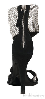 Black Crystal Suede Sandals