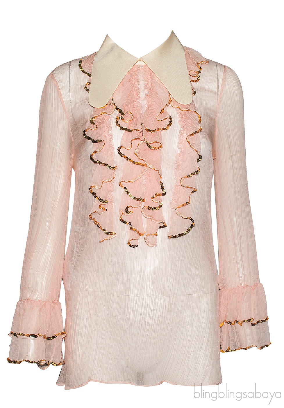Coral Pink Semi-sheer Ruffled Shirt