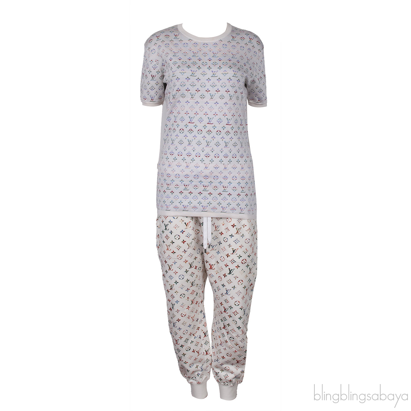 White Monogram Knitted T-shirt & Printed Jogger Set