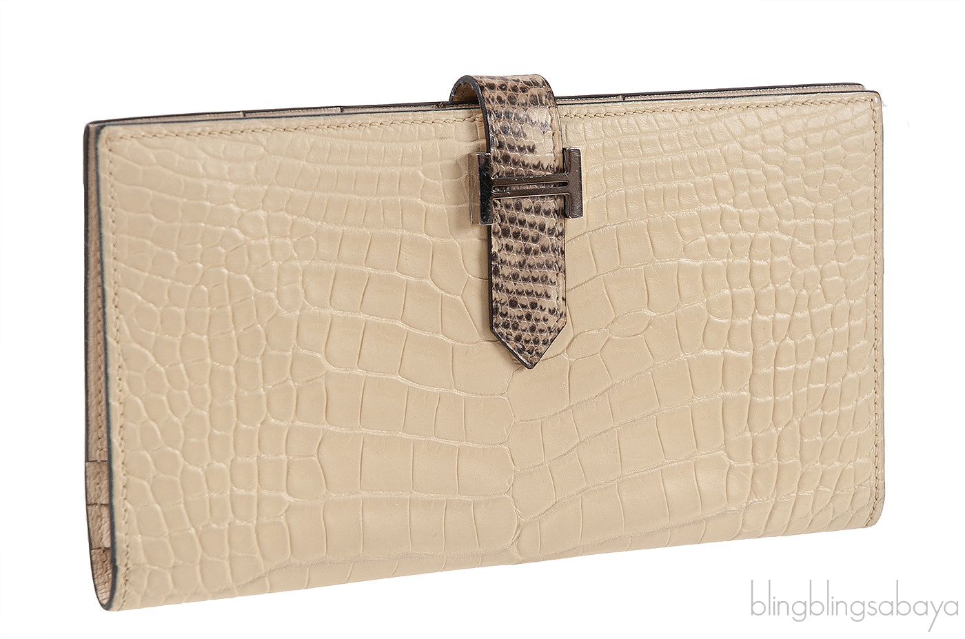 Bi-color Bearn Vanille Crocodile Ombre Lizard Wallet