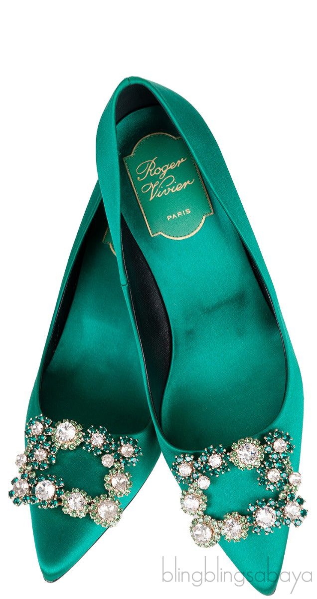 Roger Vivier Emerald Green Floral Crystal Heels