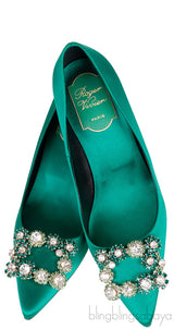 Roger Vivier Emerald Green Floral Crystal Heels