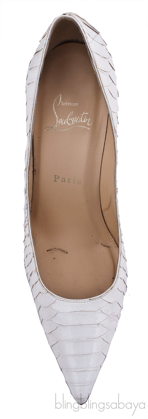 White Pigalle Python Point-Toe Heels
