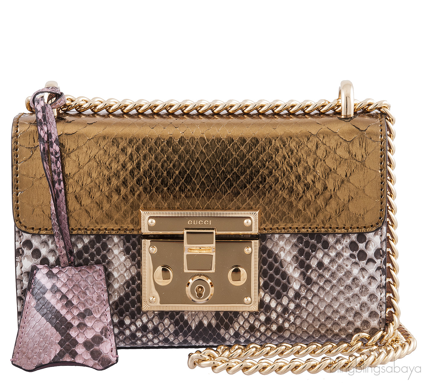 Padlock Metallic Python Shoulder Bag