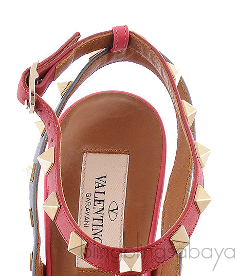 Red Multicolor Strap Rockstud Pump