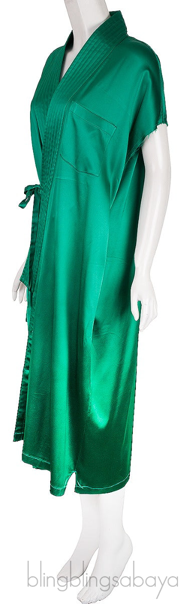 Emerald Satin Judo Wrap Dress