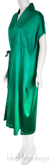 Emerald Satin Judo Wrap Dress