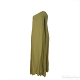 Valentino Green Silk Crepe Flared One-Shoulder Dress