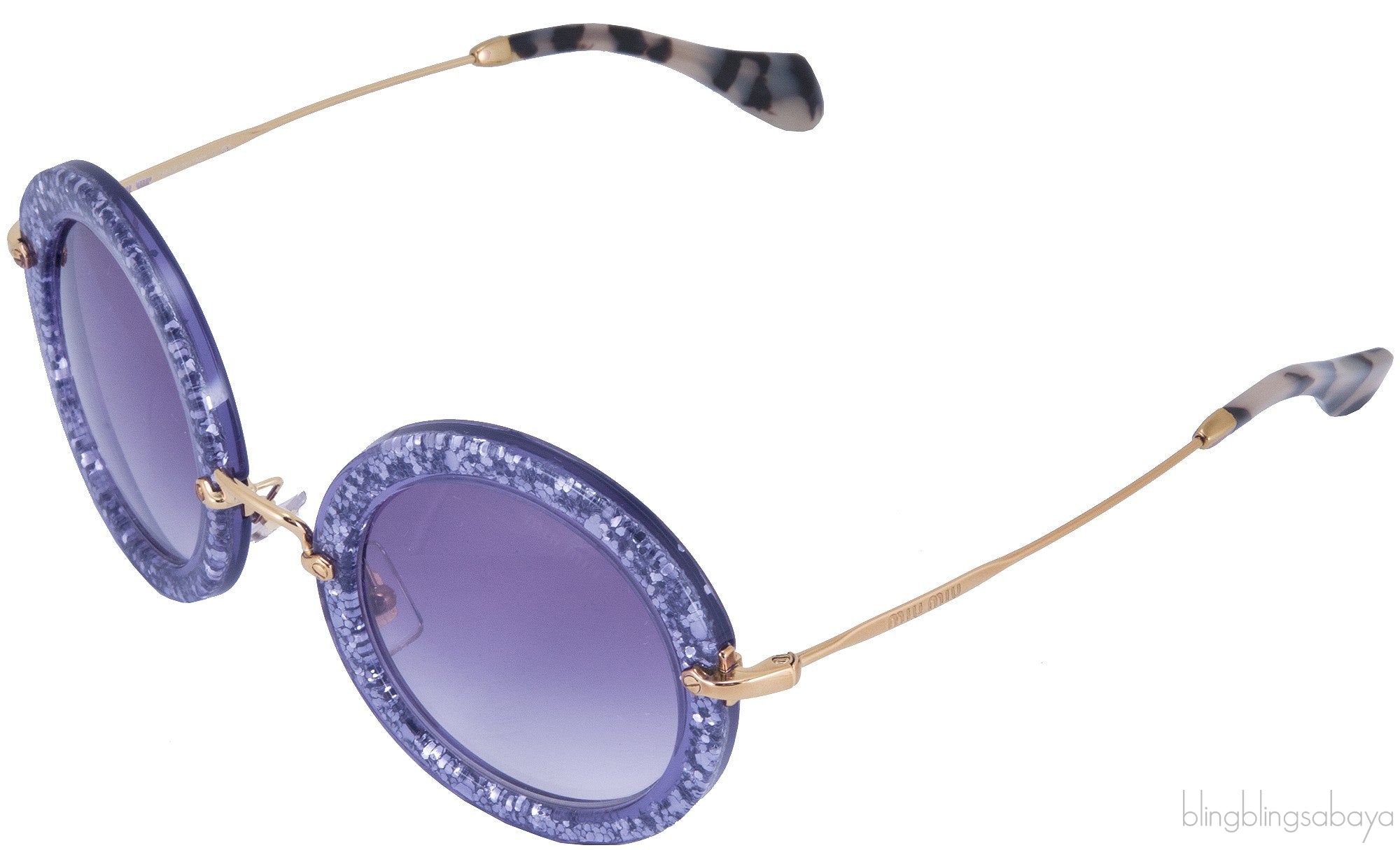 Lilac Noir Glitter Round Sunglasses