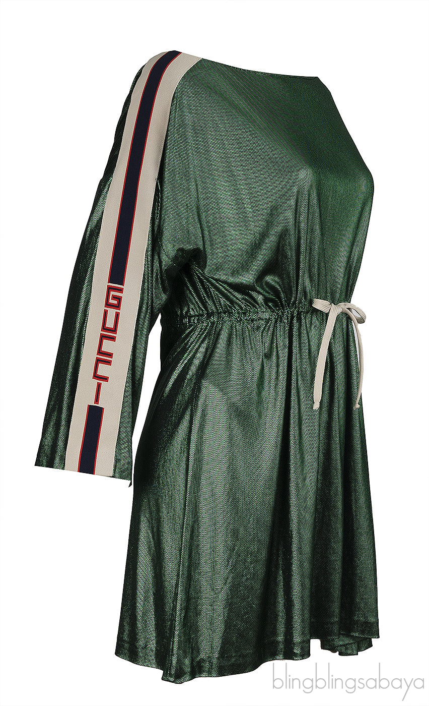 Gucci Green Metallic Bateau Neckline Mini Dress XS