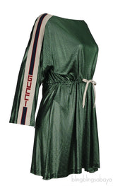 Gucci Green Metallic Bateau Neckline Mini Dress XS