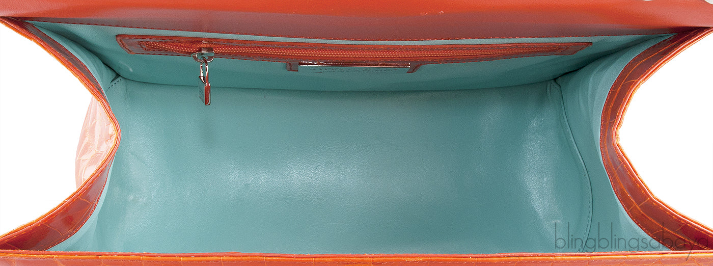 Orange Cornelia Lunch Box Crocodile Bag