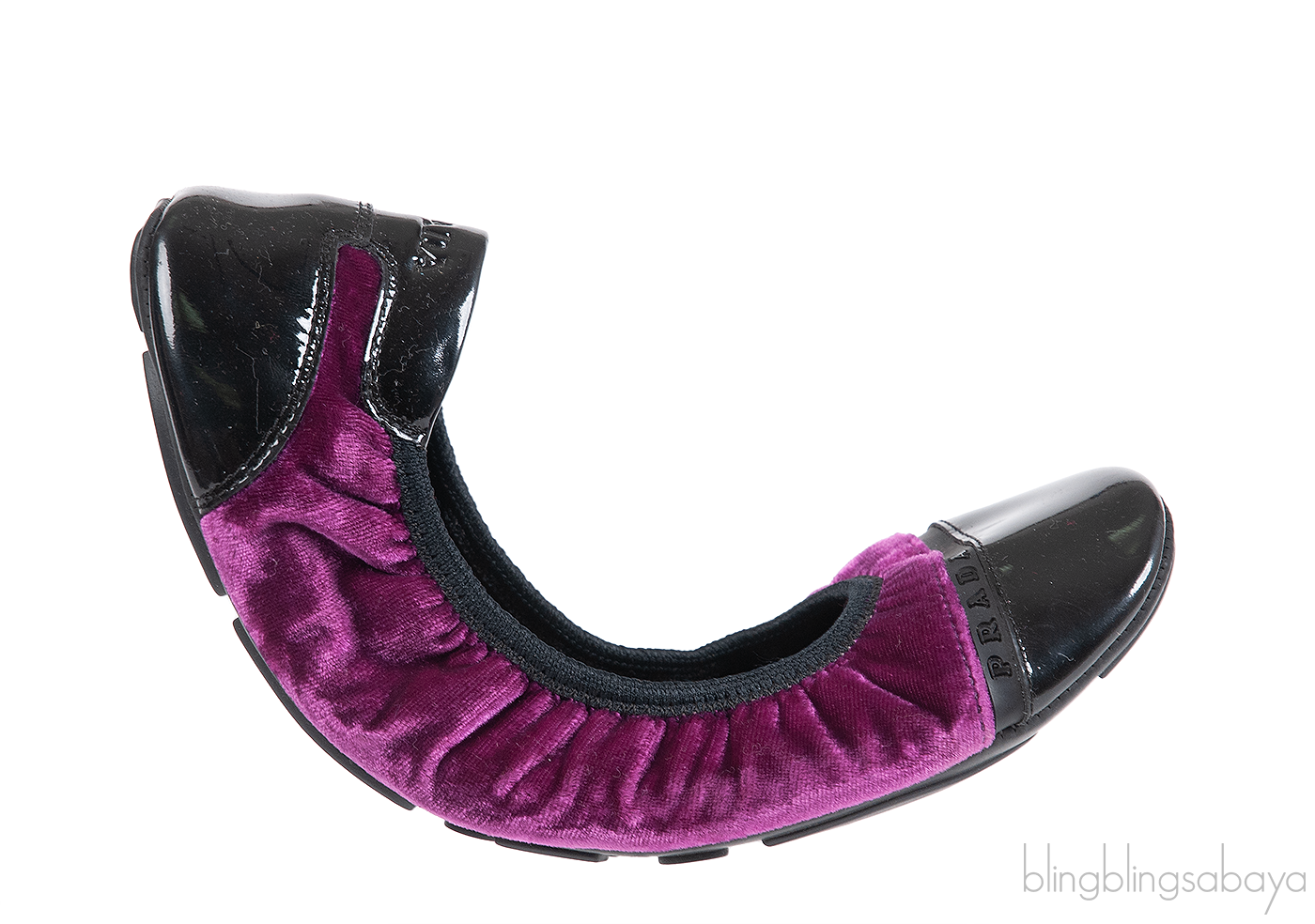 Prada Velvet Purple & Black Sport Ballet Flats