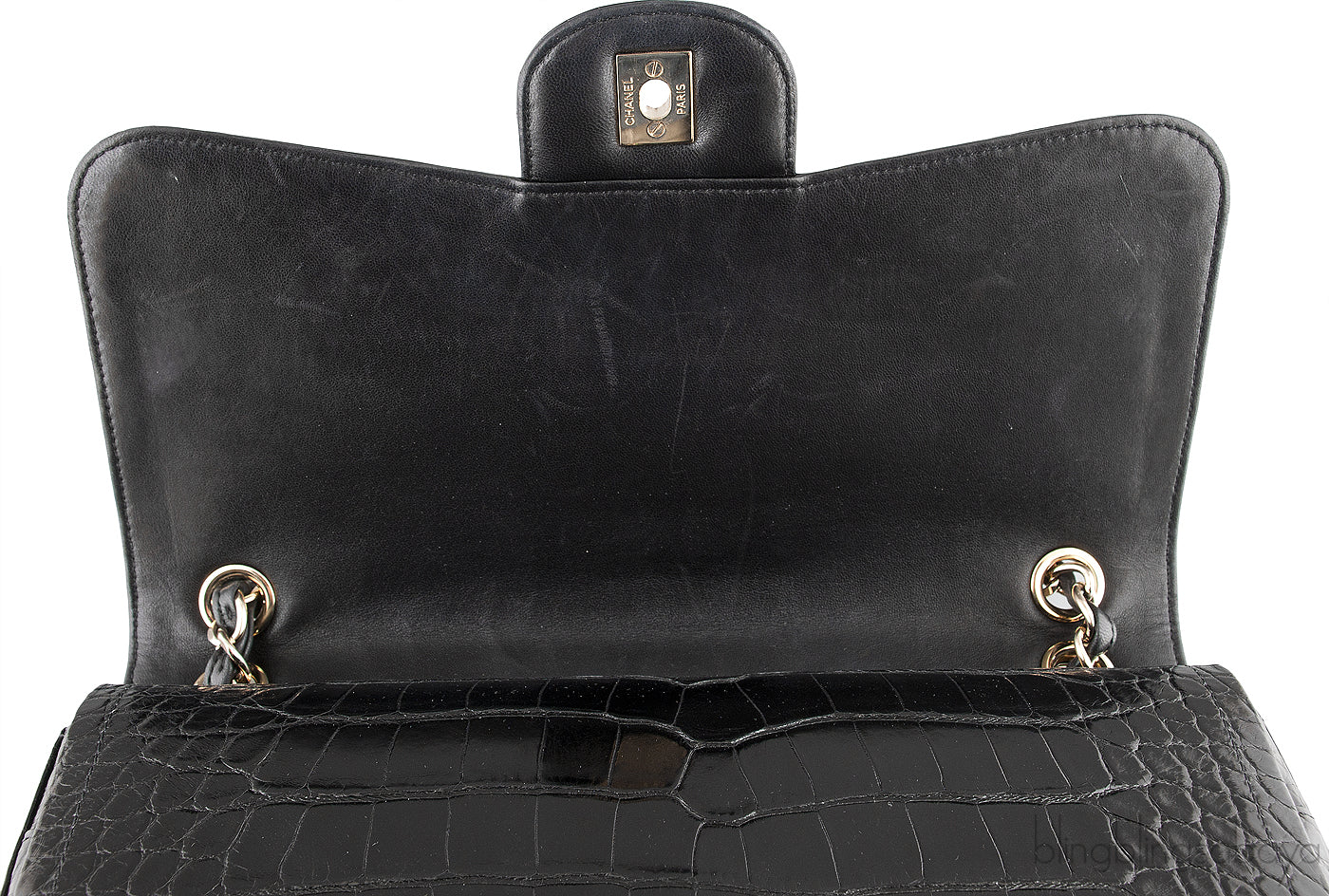 Black Crocodile Jumbo Flap Bag