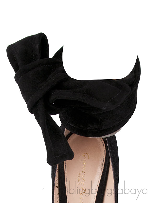 Black Suede Ankle Tie Heels