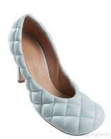 Bottega Veneta Light Blue Padded Block Square Toe Quilted Heels 37.5