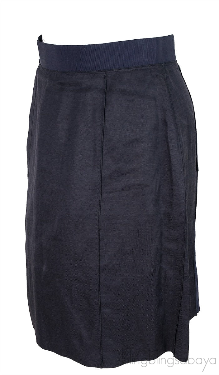 Black & Dark Blue Pleated Detail Skirt