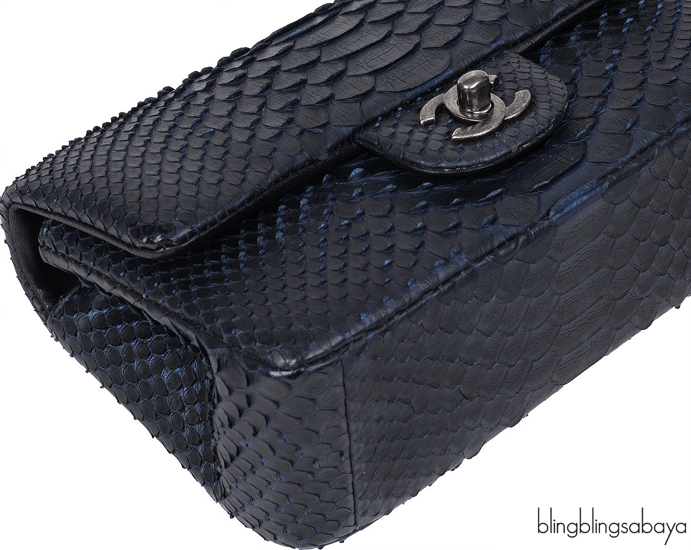 Chanel Black/Blue Python Mini Flap bag RHW