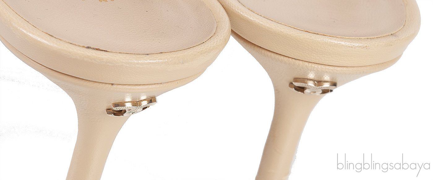 Beige Leather/Black Canvas Slingback Shoes
