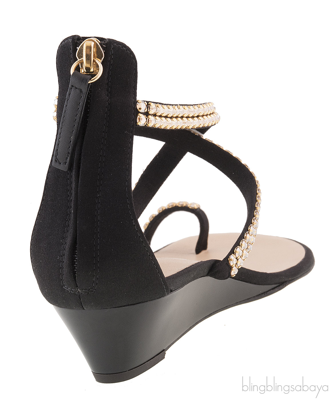 Black Crystal One Finger Sandals