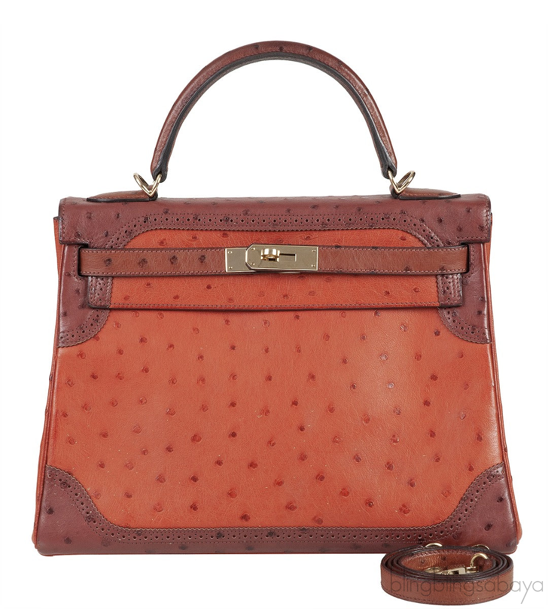 Kelly 32 Ghillies Rouge H Sunset and Brique Ostrich Bag