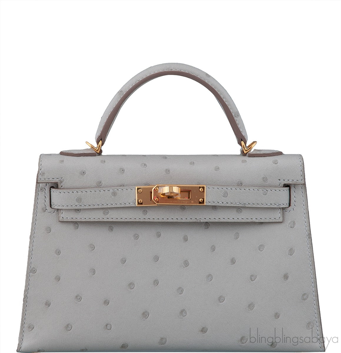 Kelly 20 Mini II Sellier Gris Perle Ostrich GHW
