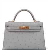 Kelly 20 Mini II Sellier Gris Perle Ostrich GHW