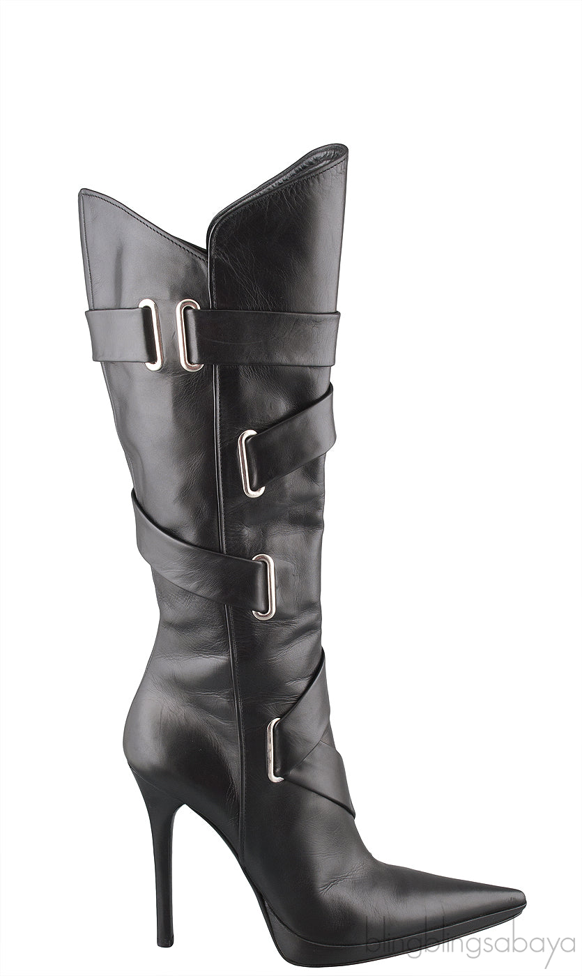 Black Leather Pointed Toe Boots