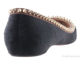 Black Calf Hair Spiked Pointed Toe Flats