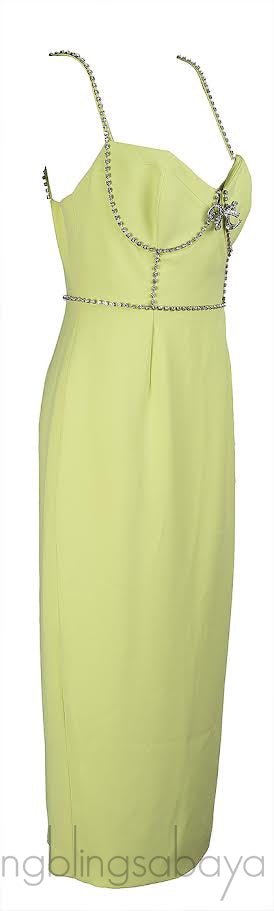 Self-Portrait Lime Crepe Bow Midi Dress L