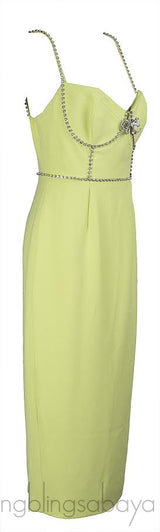 Self-Portrait Lime Crepe Bow Midi Dress L