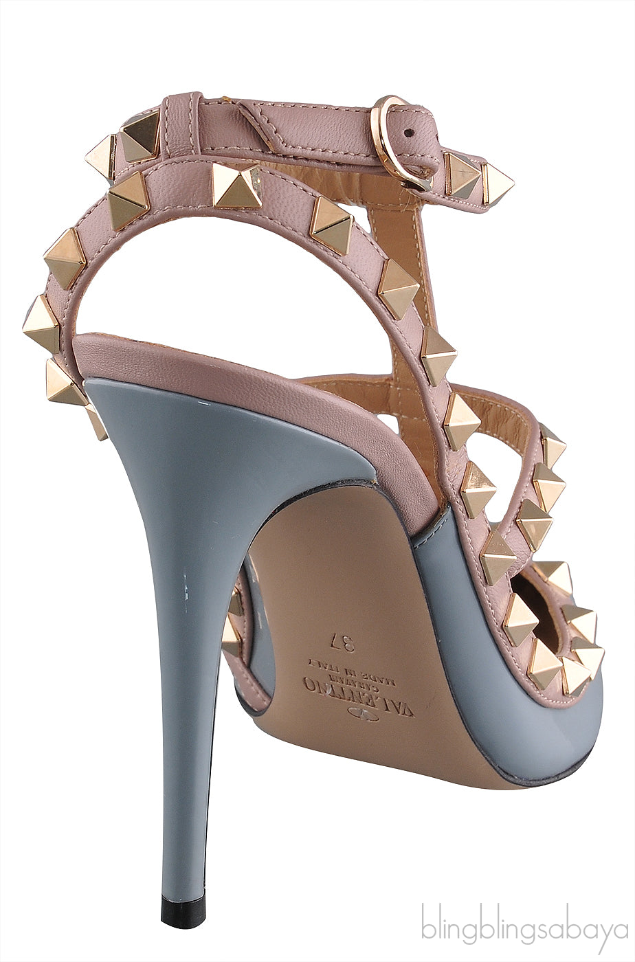 Valentino Garavani Blue Grey Patent Rockstuds Heels