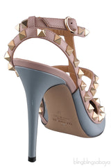Valentino Garavani Blue Grey Patent Rockstuds Heels