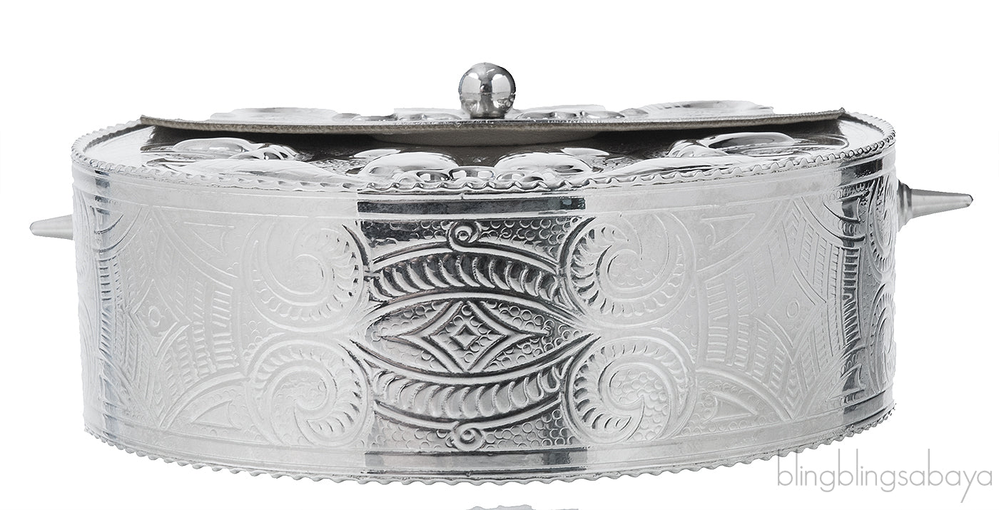 Silver Palmette Oval Minaudiere Clutch