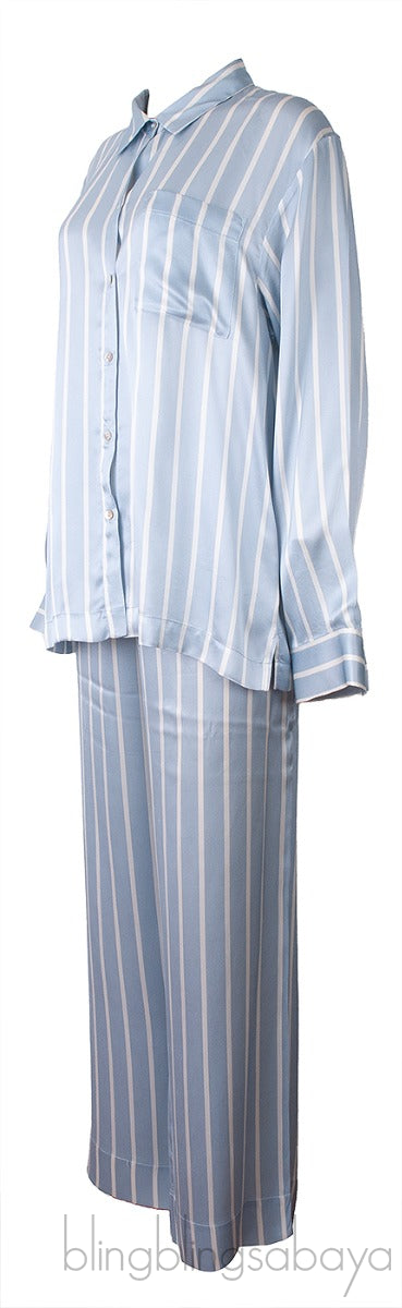 ASCENO Dust Blue Stripe Pajama Set*