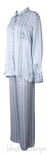 ASCENO Dust Blue Stripe Pajama Set*