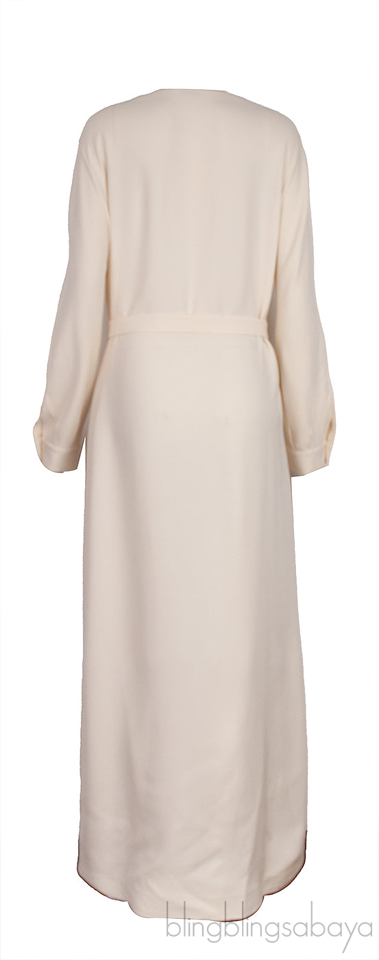 Beige V-neck Belted Dress
