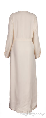Beige V-neck Belted Dress
