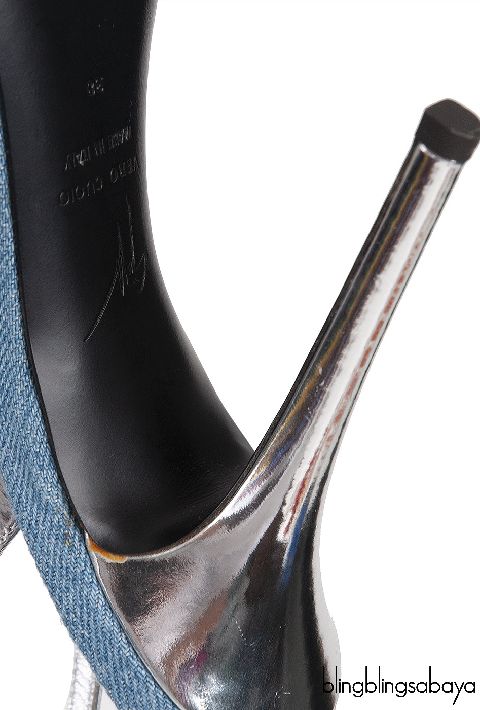 Blue Denim Crystal PVC Slingback Heels