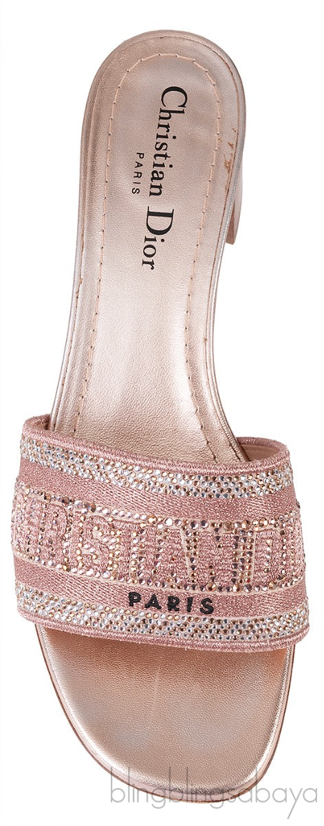 Dway Rose Gold Crystal Heeled Slide