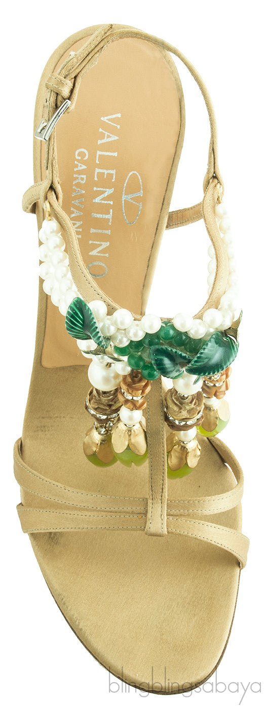 Pearl Embellished T-strap Sandals
