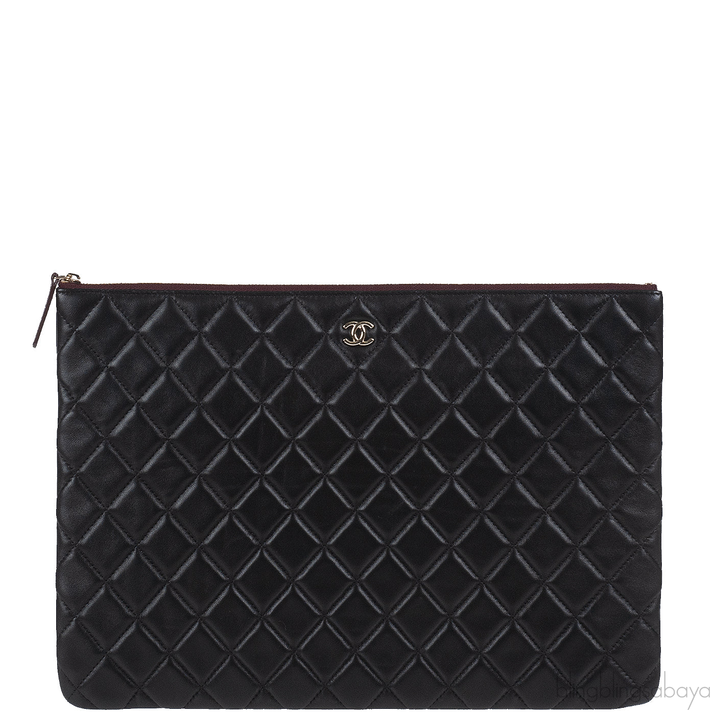 Chanel Black Large CC Quilted Lambskin O-Case Clutch