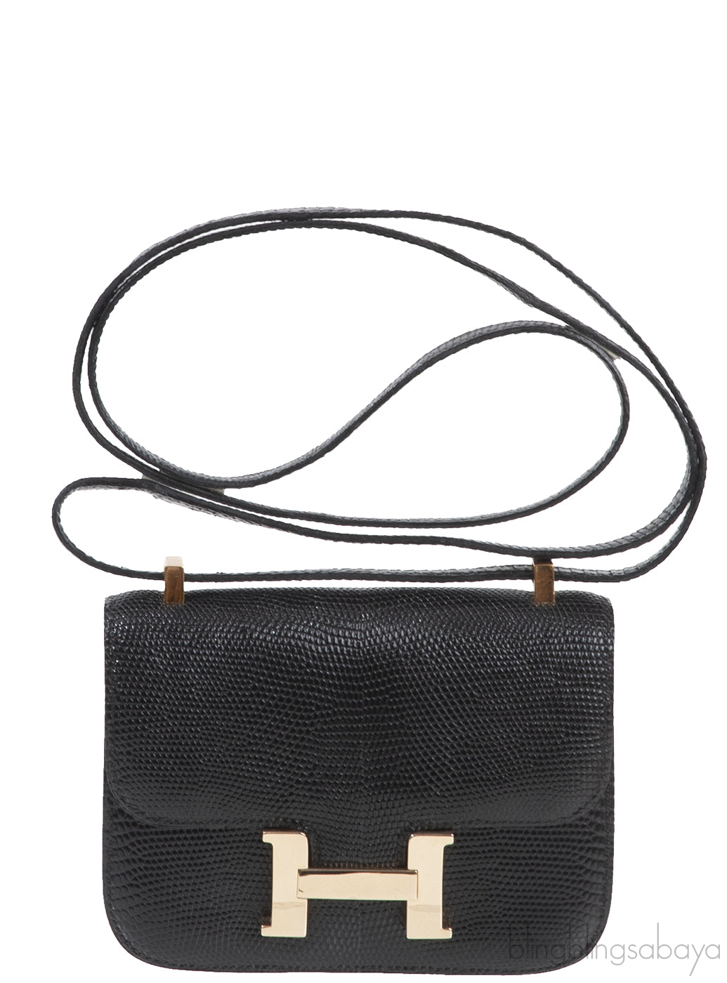 Hermes Vintage Constance Micro 14 Black Varanus Lizard GHW