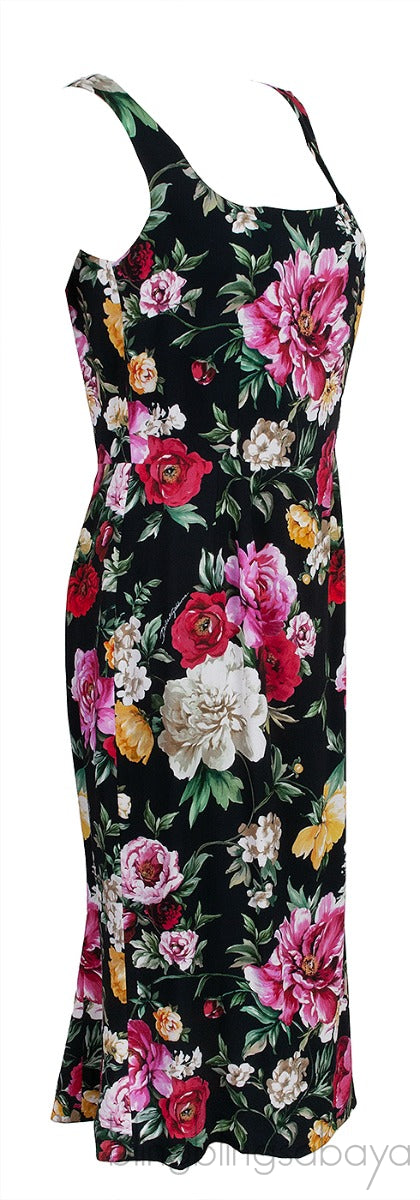 Black Floral Printed Crepe Sleeveless Midi Dress