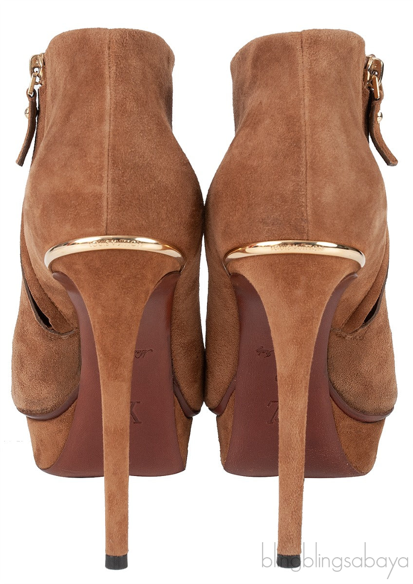 Louis Vuitton Brown Suede Peep Toe Ankle Boots
