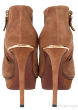 Louis Vuitton Brown Suede Peep Toe Ankle Boots