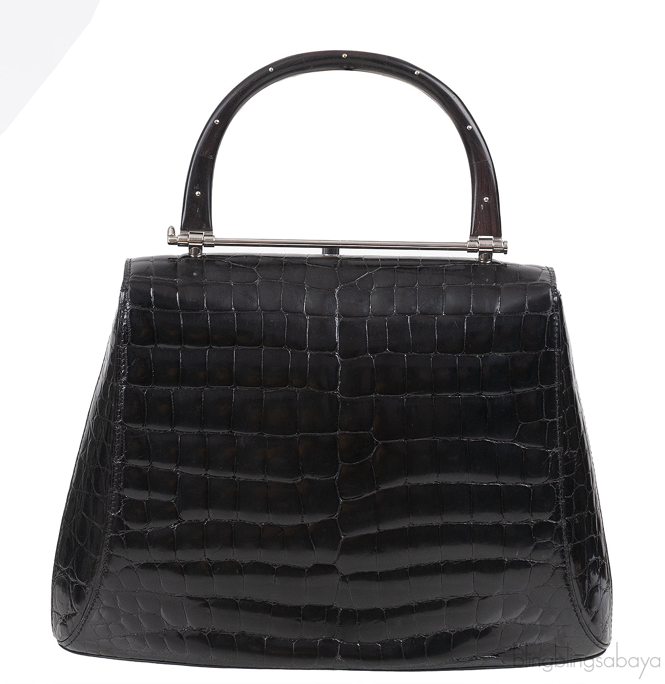 Black Crocodile Top Handle Bag