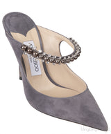 Jimmy Choo Grey Suede Bing Crystal Leather 100mm Crystal Mules