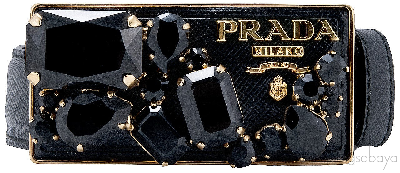 Black Saffiano Jeweled Belt